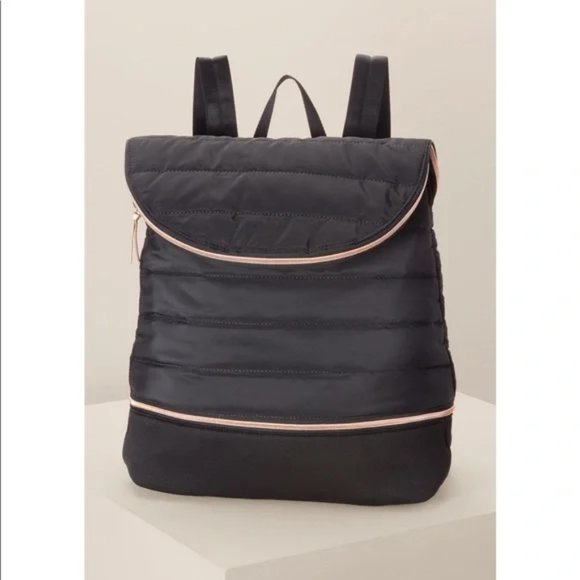 Stella & Dot Quilted Black Backpack with Pink Trim - Picture 1 of 10